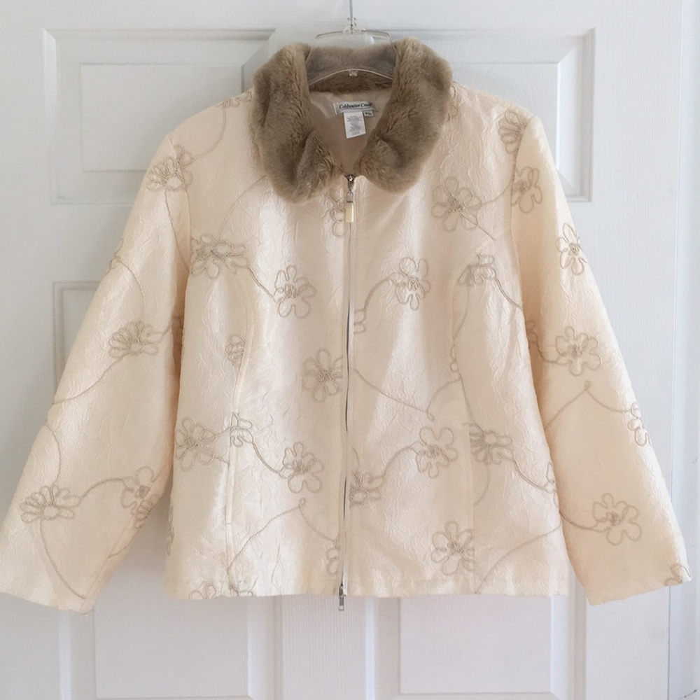 Coldwater Creek Cream Light Jacket with Faux Fur Collar